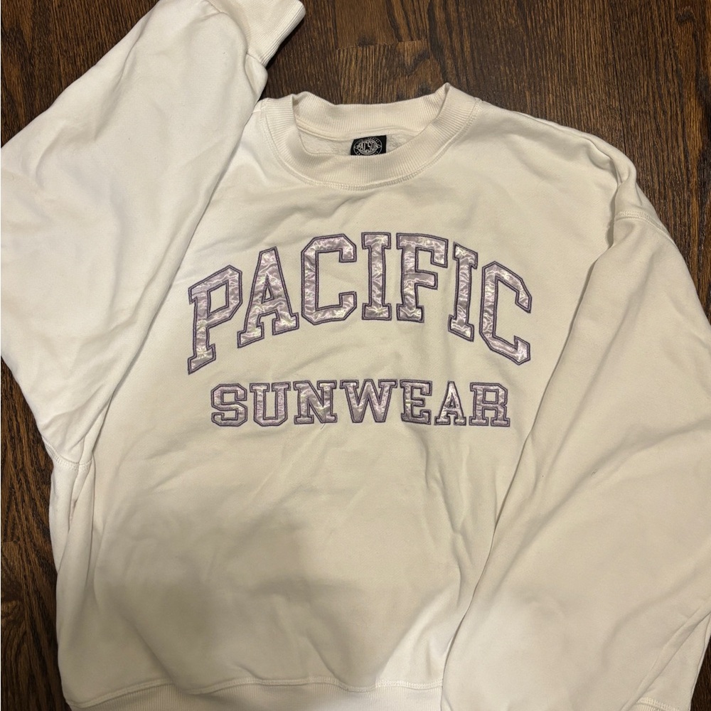 Pacific Sunwear Cream and Purple Crewneck Sweater